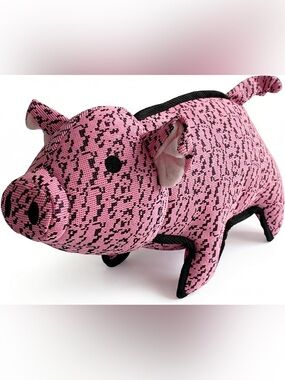 Pet Lou 11 Inch Farmhouse Pig Dog Plush Toy, Textured Sneaker-Fabric Plush